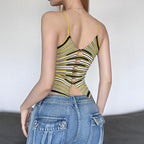 Striped Knit Strappy Cami Top with Cutout Details