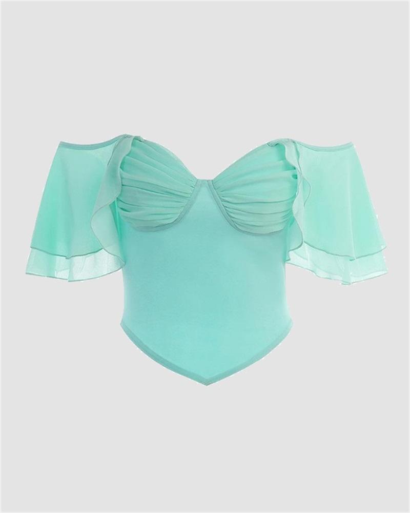 Off-Shoulder Mesh Top with Ruffle Details