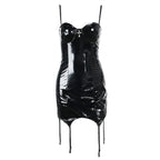 Sweetheart-Neck Faux-Leather Strappy Mini Dress