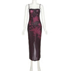 Floral Lace Strappy Midi Dress with a Split Detail
