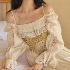 Floral Lace Ruffled Corset Top with Lace-Up Details