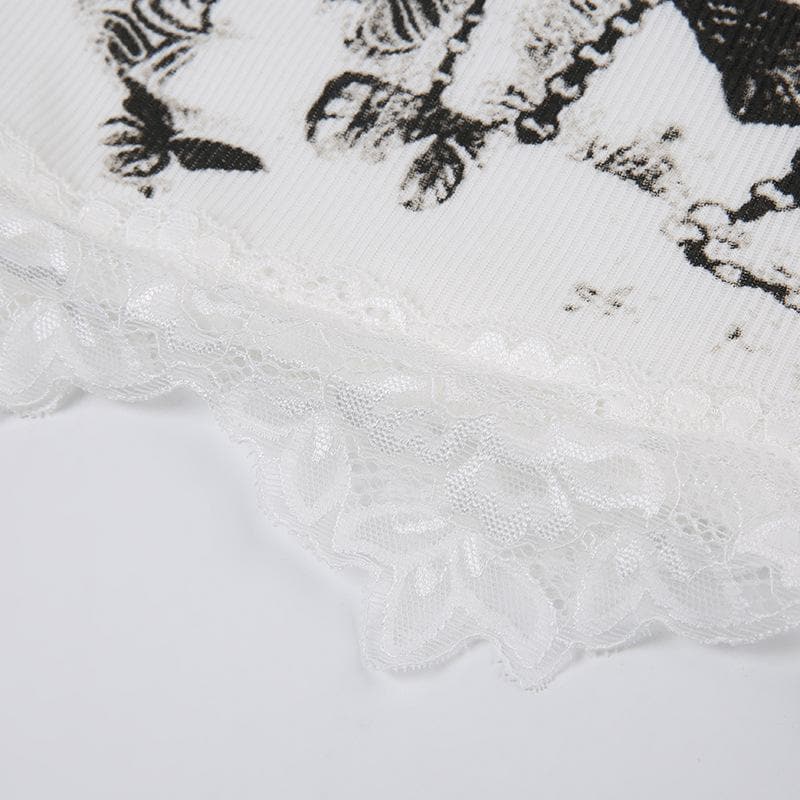 Ribbed Lace Strappy Cami Top with Butterfly Details