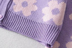 Floral Knit Button-Detail Cardigan with a V-Neck