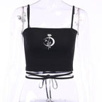 Ribbed Strappy Cropped Cami Top with Embroidery