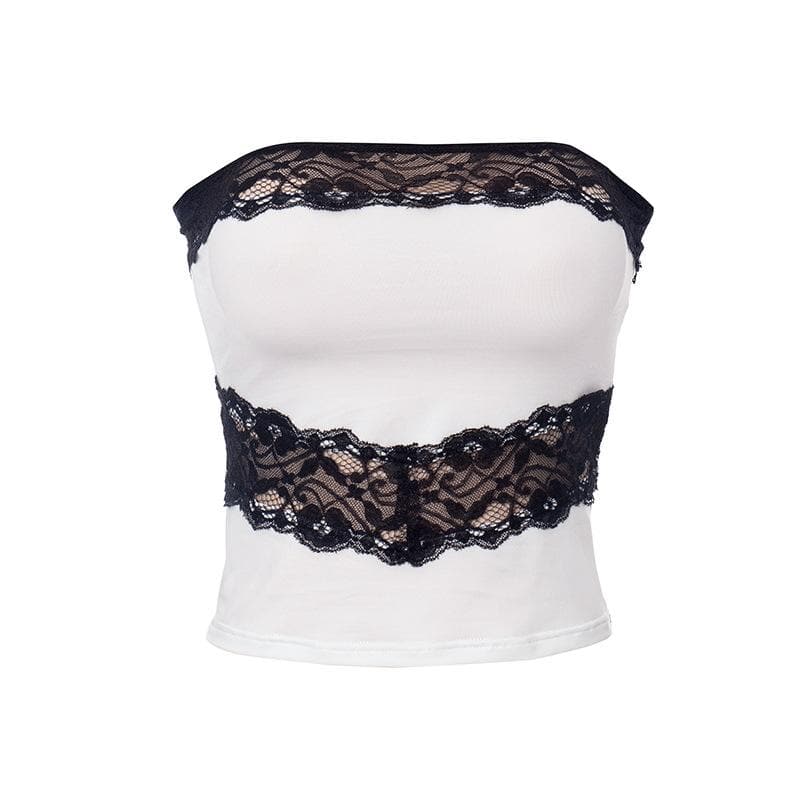Lace Strapless Paneled Top with an Open Back