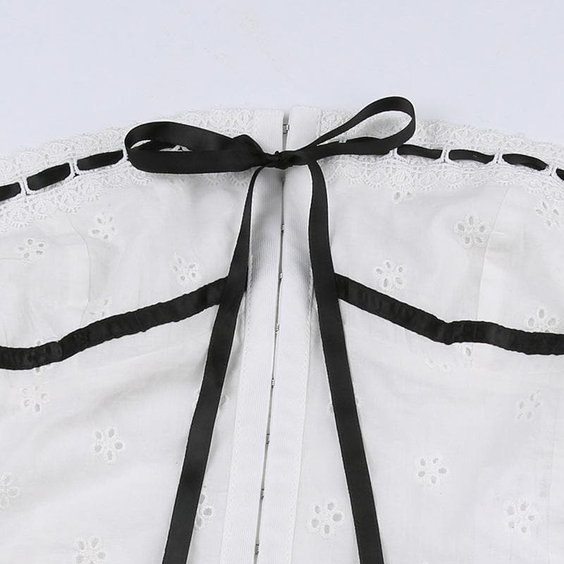 Strapless Open-Back Contrast-Detail Top with Button Details
