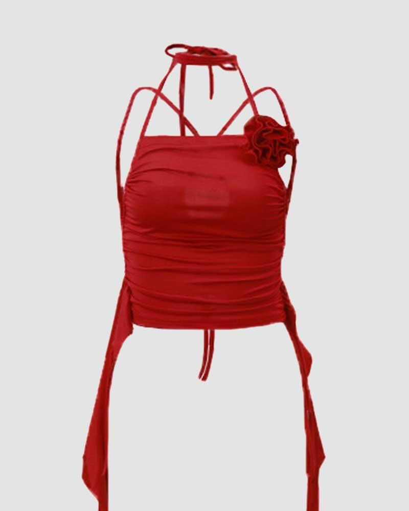 Wing-Detail Cropped Top with a Halter Neck