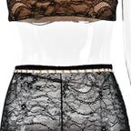 Lace Strappy Sheer Top & Skirt Set with a V-Neck