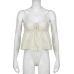 Strappy Ruffled Ruched Cami Top with a V-Neck
