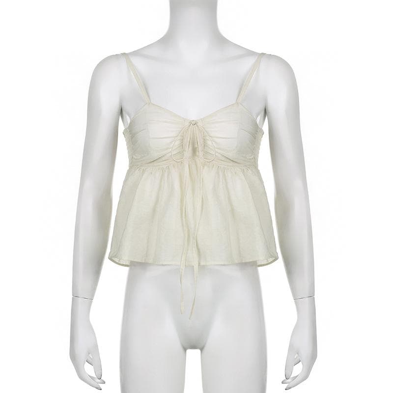 Strappy Ruffled Ruched Cami Top with a V-Neck