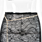 Lace Strappy Sheer Top & Skirt Set with a V-Neck