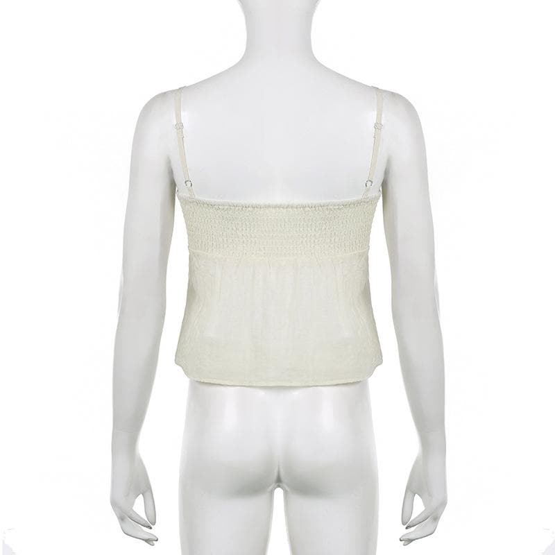 Strappy Ruffled Ruched Cami Top with a V-Neck
