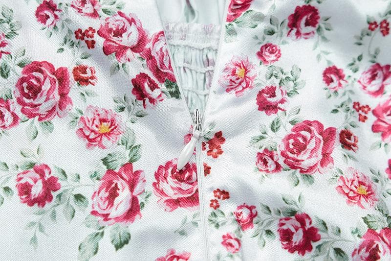 Floral Square-Neck Satin Midi Dress