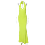 V-Neck Floral-Appliqué Maxi Dress with an Open Back
