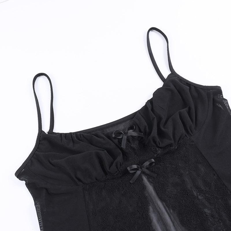 V-Neck Strappy Cropped Cami Top with Lace Details