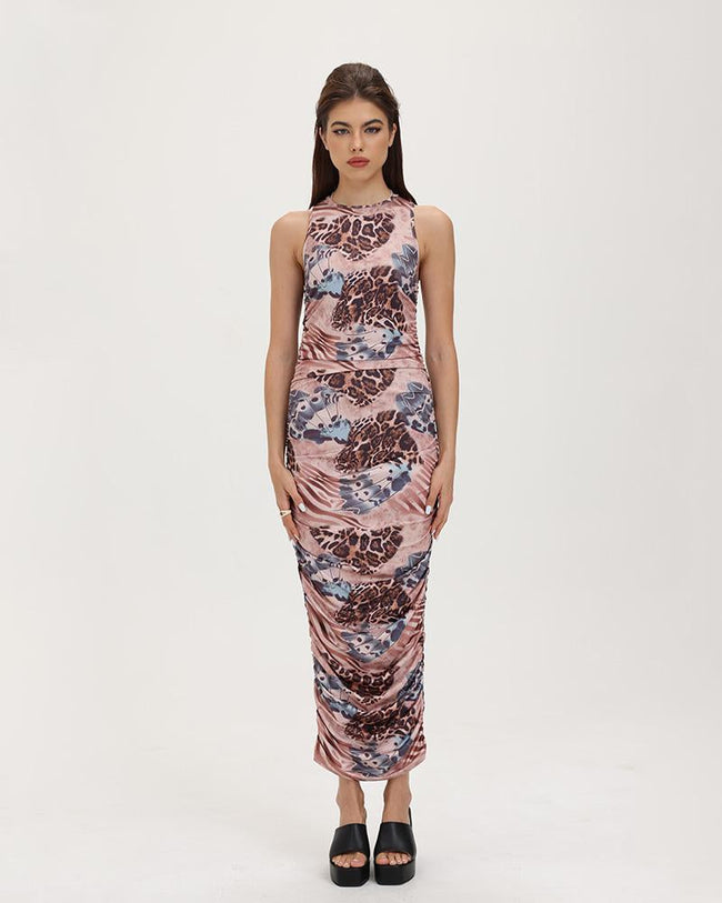 Ruched Long-Sleeve Tank Dress with Butterfly Details Main image