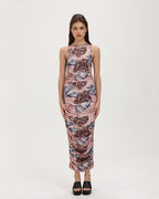 Ruched Long-Sleeve Tank Dress with Butterfly Details