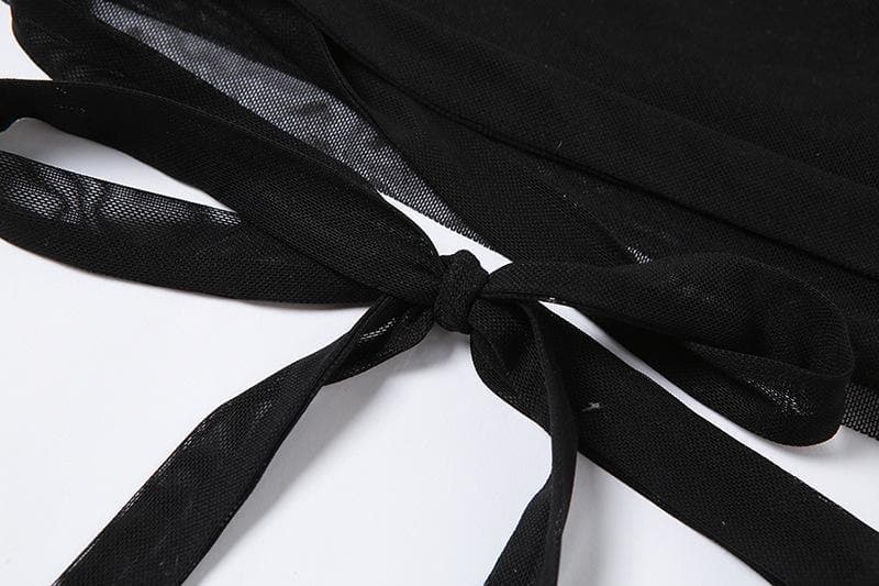 Strapless Bandage-Style Mesh Top with Lace-Up Details