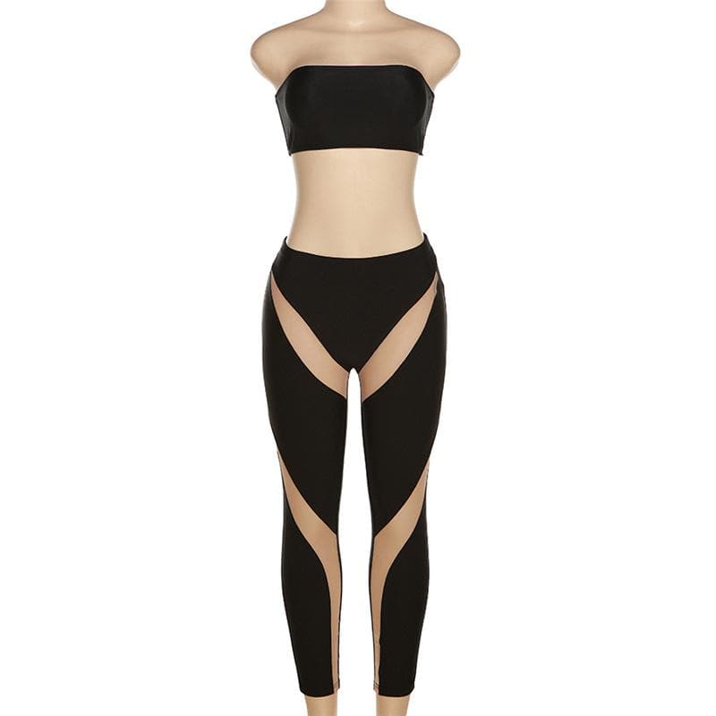 Strapless Contrast-Detail Sleeveless Co-Ord Set with an Open Back