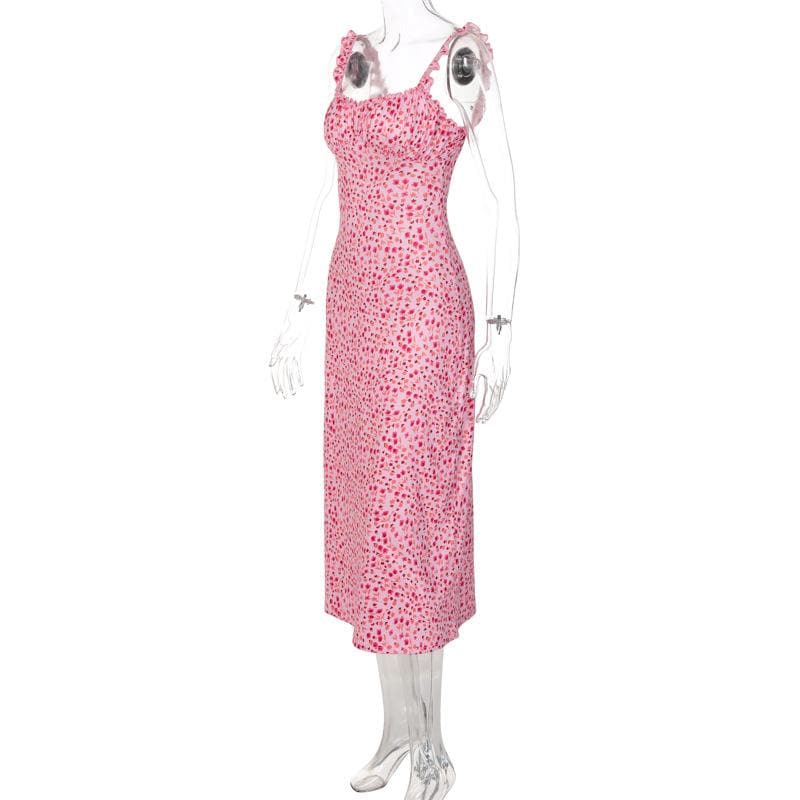 Printed Square-Neck Strappy Midi Dress