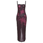 Floral Lace Strappy Midi Dress with a Split Detail