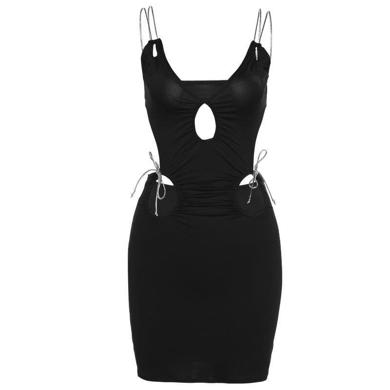 Plunging-V Strappy Knotted Dress with Cutout Details