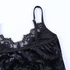 V-Neck Velvet Strappy Cami Top with Lace Details