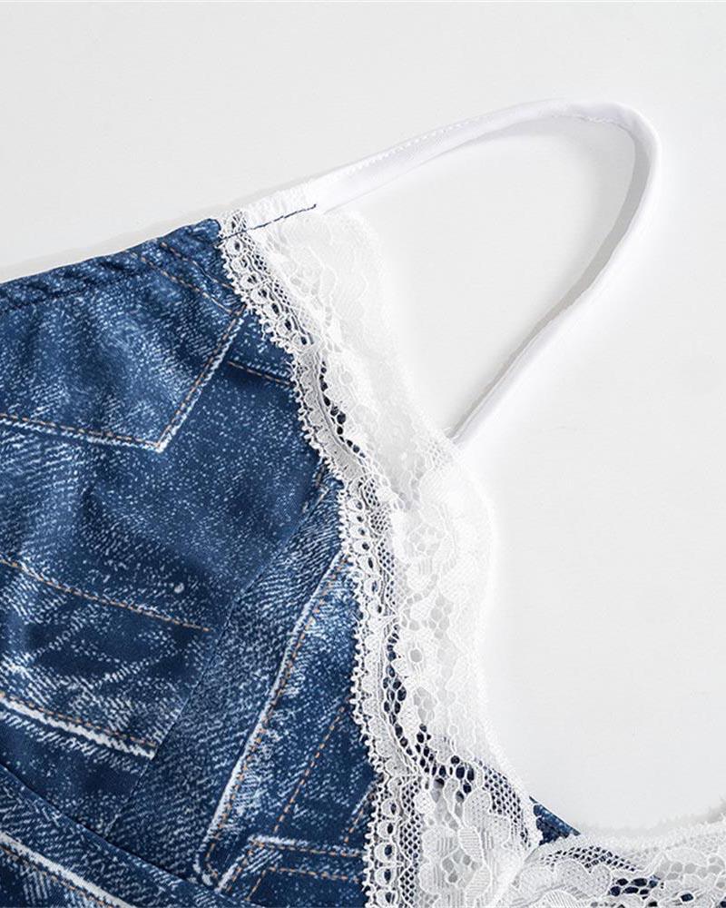 Denim Lace Strappy Co-Ord Set