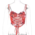 Tie-Dye Strappy Cami Top with Lace-Up Details