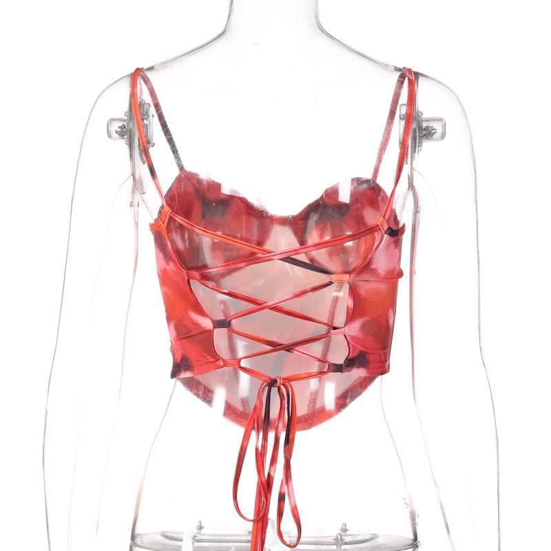 Tie-Dye Strappy Cami Top with Lace-Up Details