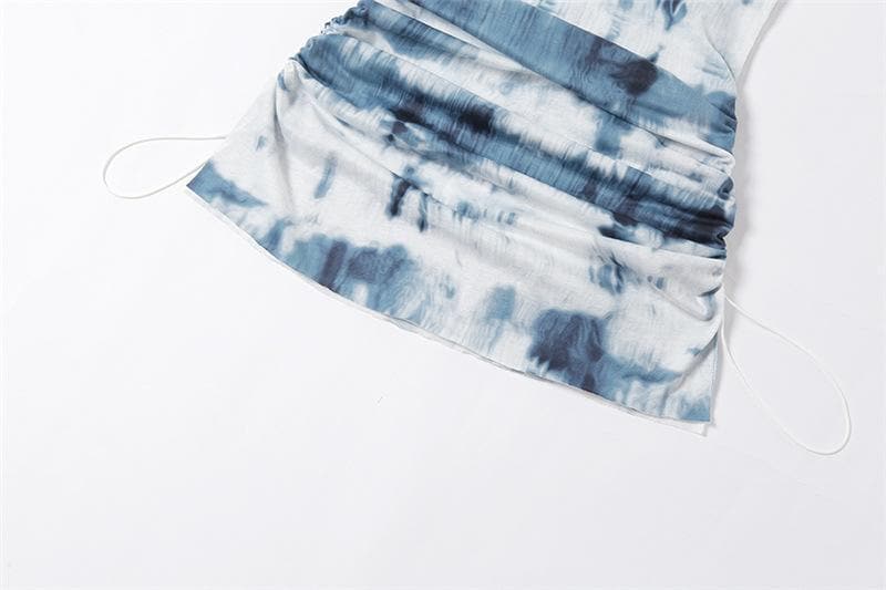 Tie-Dye Strappy Mini Dress with a Cowl Neck