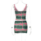 Tie-Dye Lace Strappy Top & Skirt Set with a V-Neck