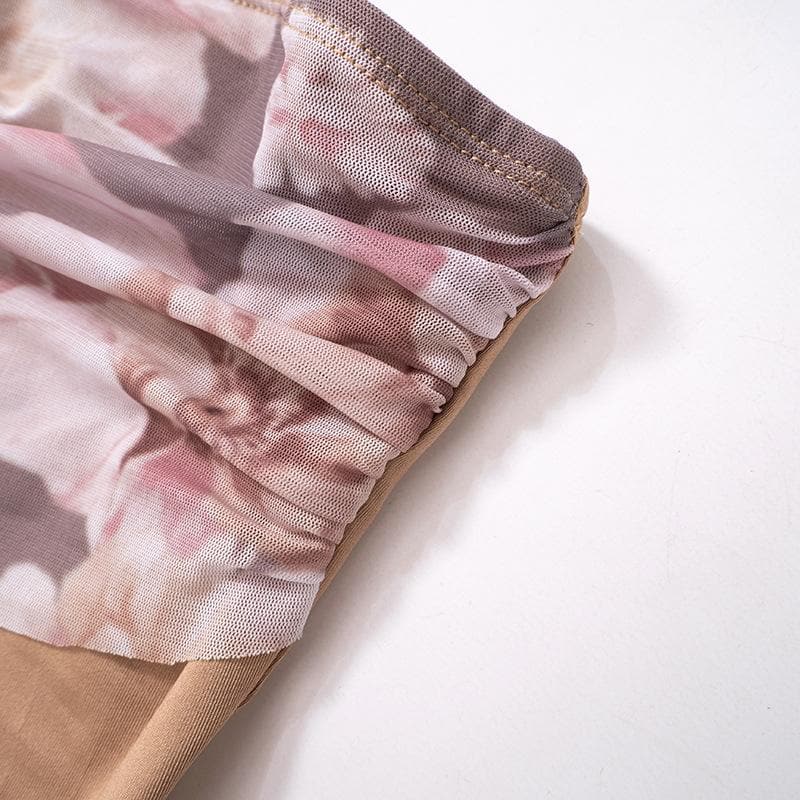 Floral Strapless Open-Back Top with Panel Details