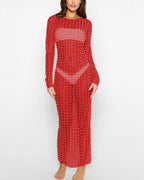 Mesh Sheer Pearl-Detail Dress
