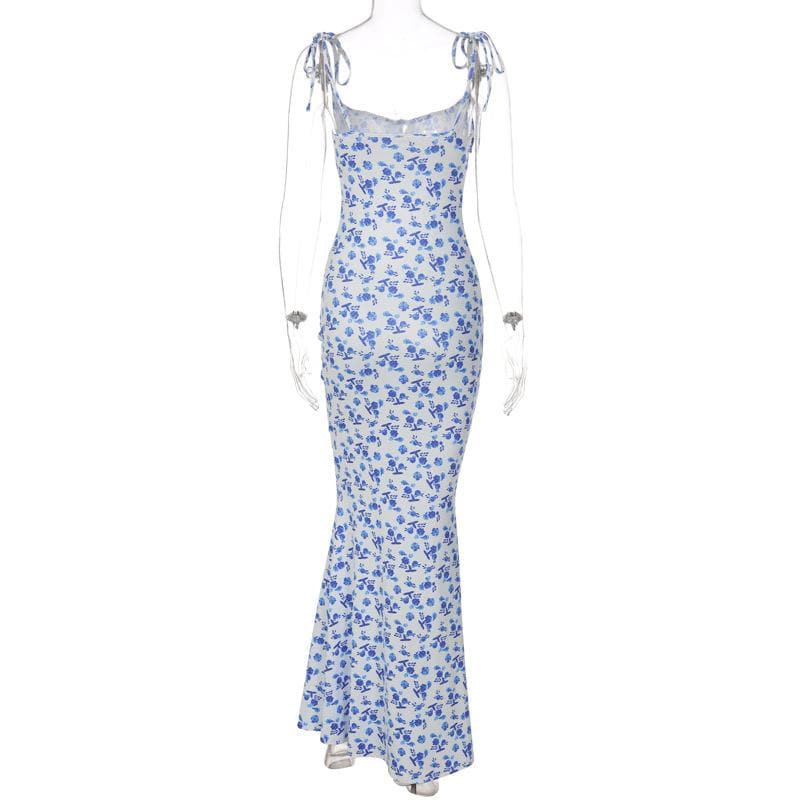 Floral Mermaid Maxi Dress with an Open Back