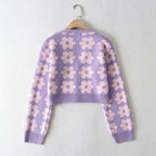Floral Knit Button-Detail Cardigan with a V-Neck