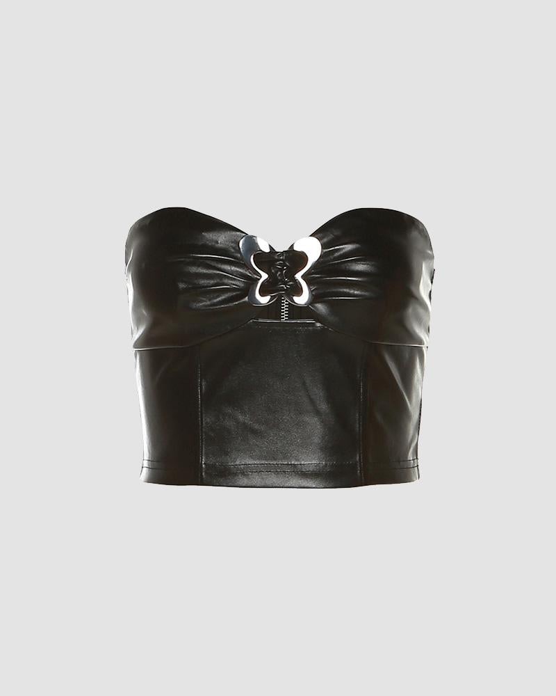 Strapless Cropped Top with Butterfly Details