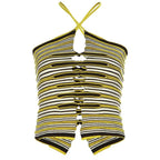 Striped Knit Strappy Cami Top with Cutout Details