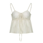 Strappy Ruffled Ruched Cami Top with a V-Neck