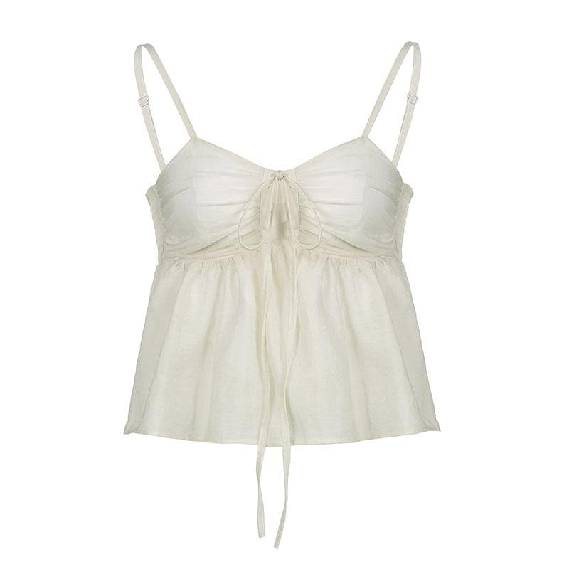 Strappy Ruffled Ruched Cami Top with a V-Neck