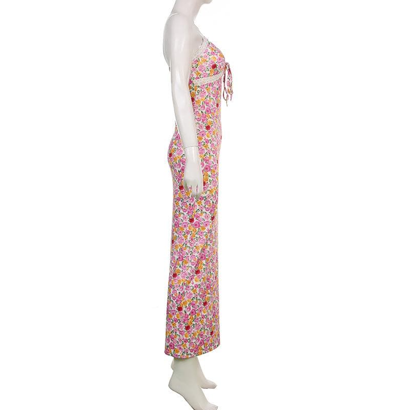 Printed Strappy Open-Back Dress with a V-Neck