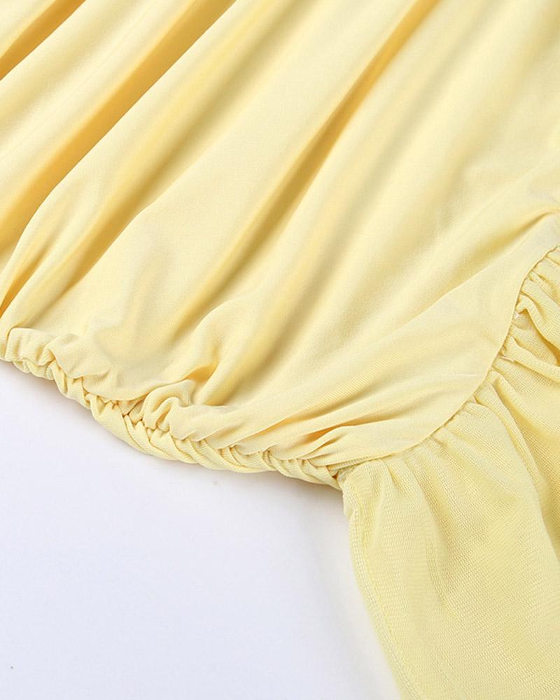 Halterneck Ruffled Short-Sleeve Dress