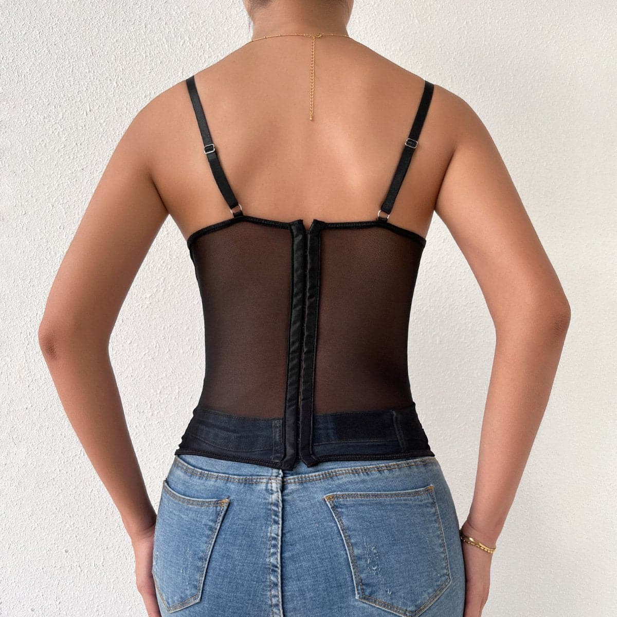 Sweetheart-Neck Lace Corset-Style Cami Top with Embroidery