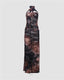Halterneck Slit-Detail Long-Sleeve Maxi Dress