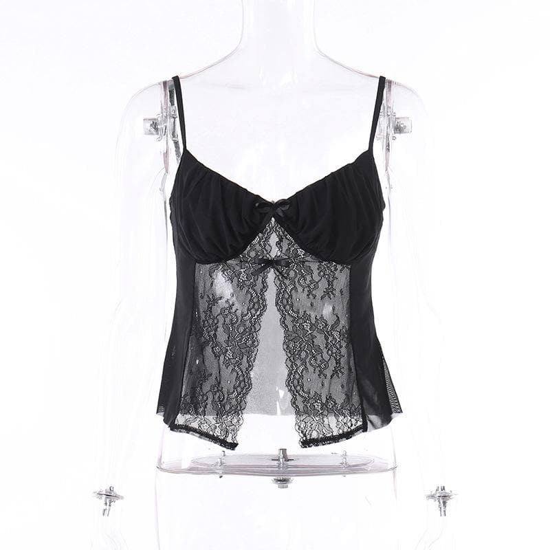 V-Neck Strappy Cropped Cami Top with Lace Details