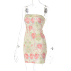 Floral Strapless Contrast-Detail Dress with an Open Back