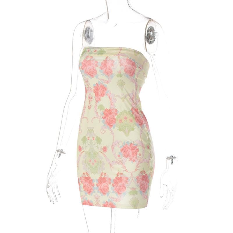 Floral Strapless Contrast-Detail Dress with an Open Back
