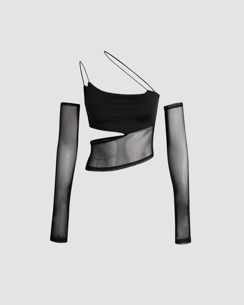 Strappy Asymmetric Mesh Cami Top