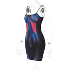 Printed Strappy Open-Back Mini Dress with a Scoop Neck