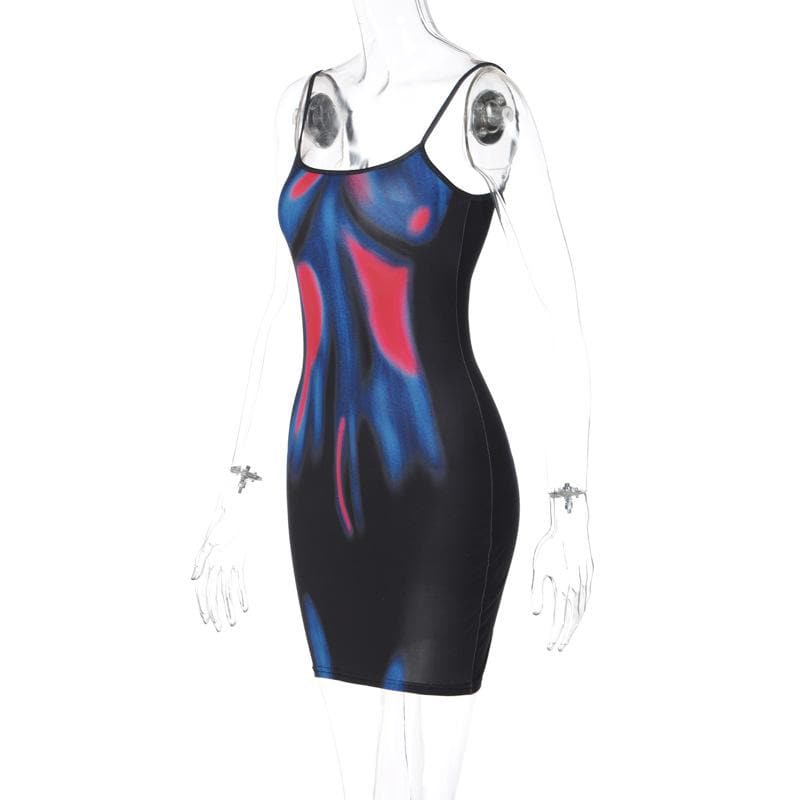 Printed Strappy Open-Back Mini Dress with a Scoop Neck